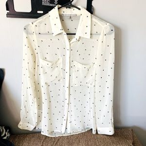 Long Sleeve Sheer Polka Dot Blouse